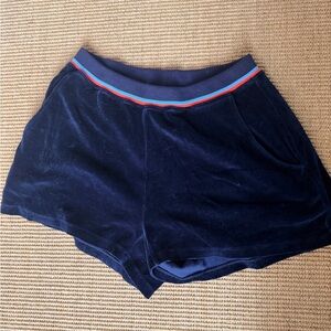 KULE Navy Blue Velvet Shorts with Striped Waistband